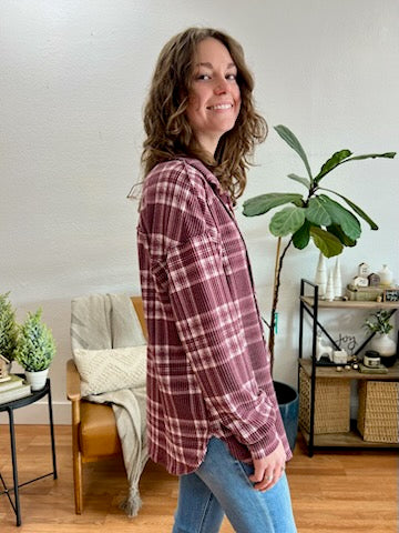 Burgundy Plaid Cozy Shacket