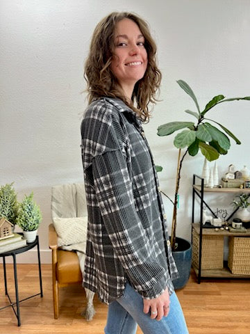 Black Plaid Cozy Shacket