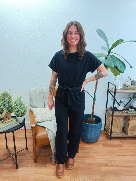 Black Tie Waist Relaxed Jumpsuit