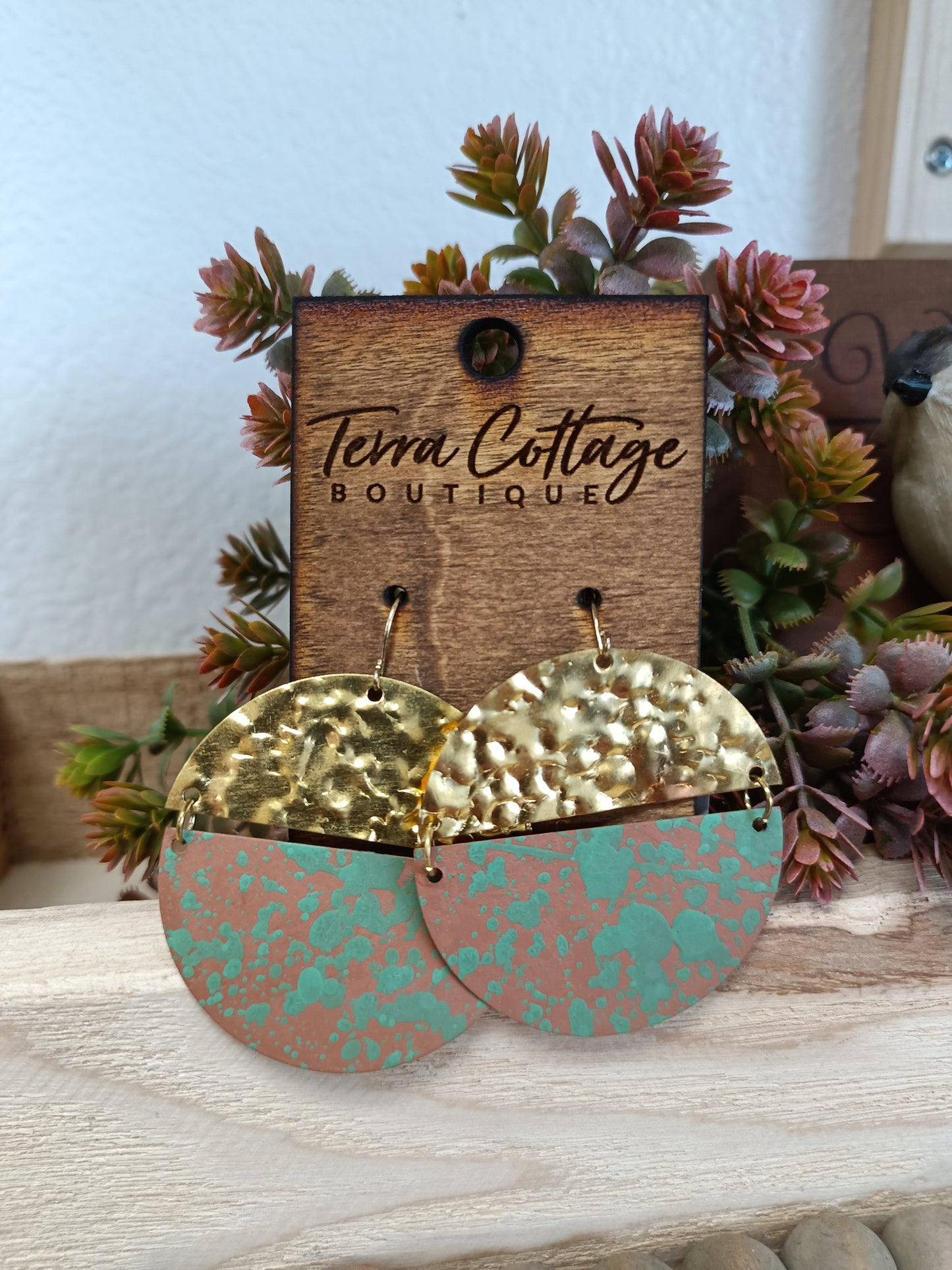 Brown And Gold Circle Drop Earrings