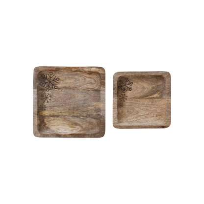 Snowflake Etched Wood Tray