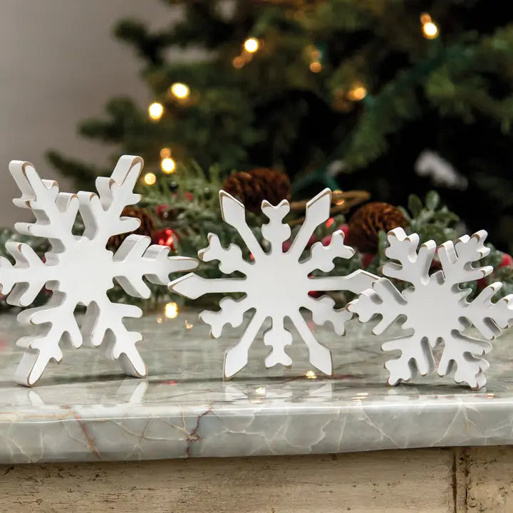 Distressed Chunky Wooden Snowflake Sitters