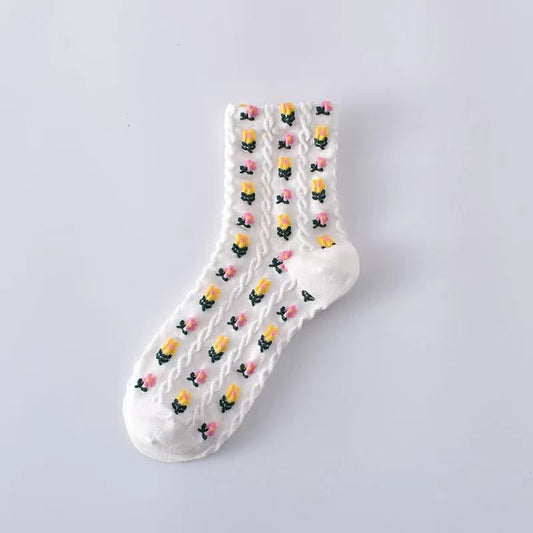 White Floral Socks