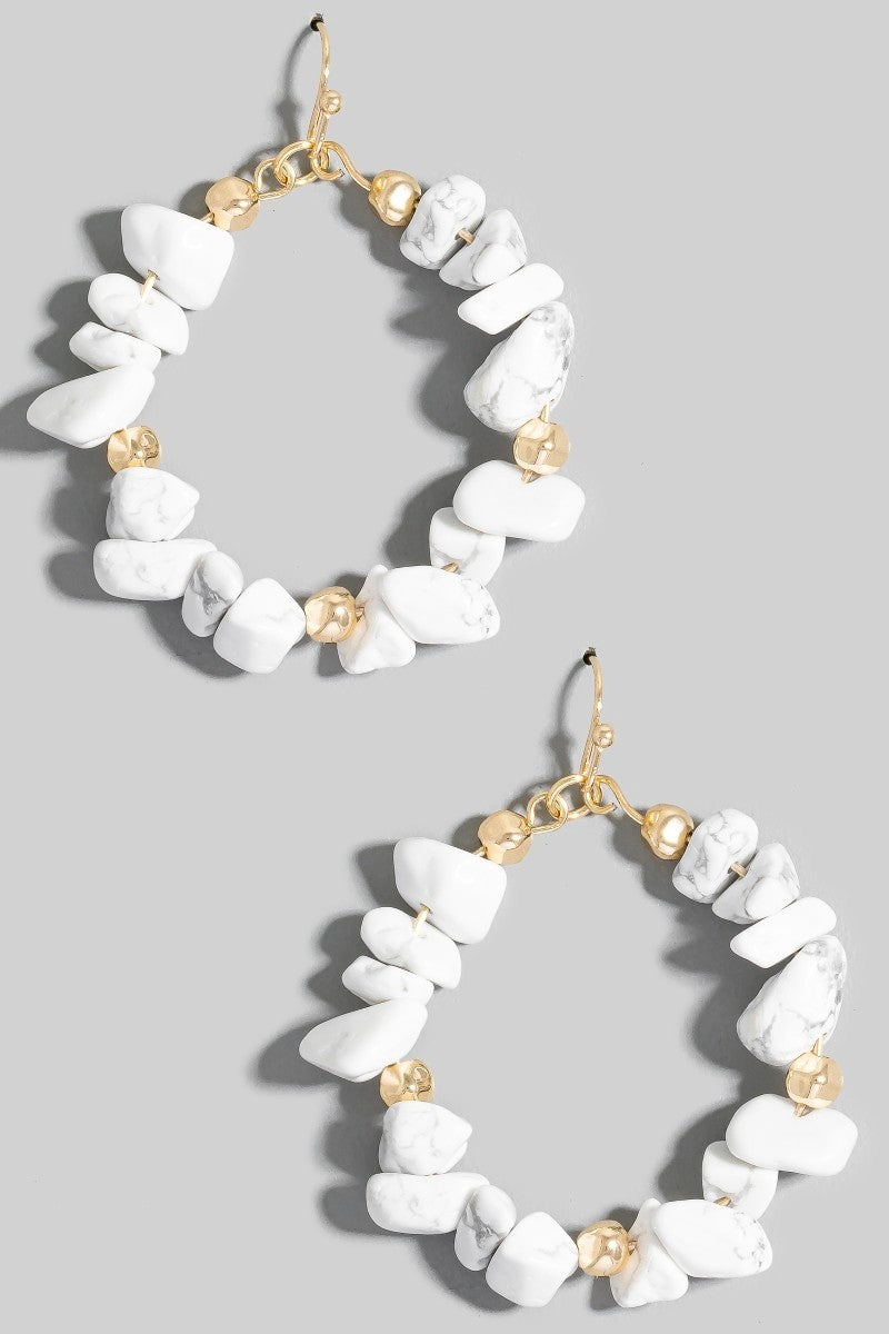 Stone Chip Beaded Hoop Dangle Earrings