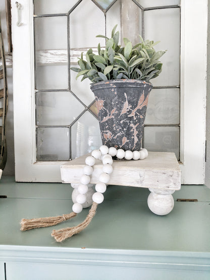 All White Beaded Garland With Tassels - Terra Cottage