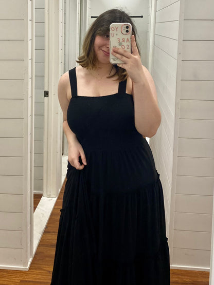 Black Smocked Tiered Maxi Dress