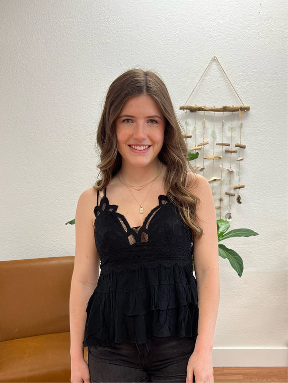 Black Crochet Ruffle Cami