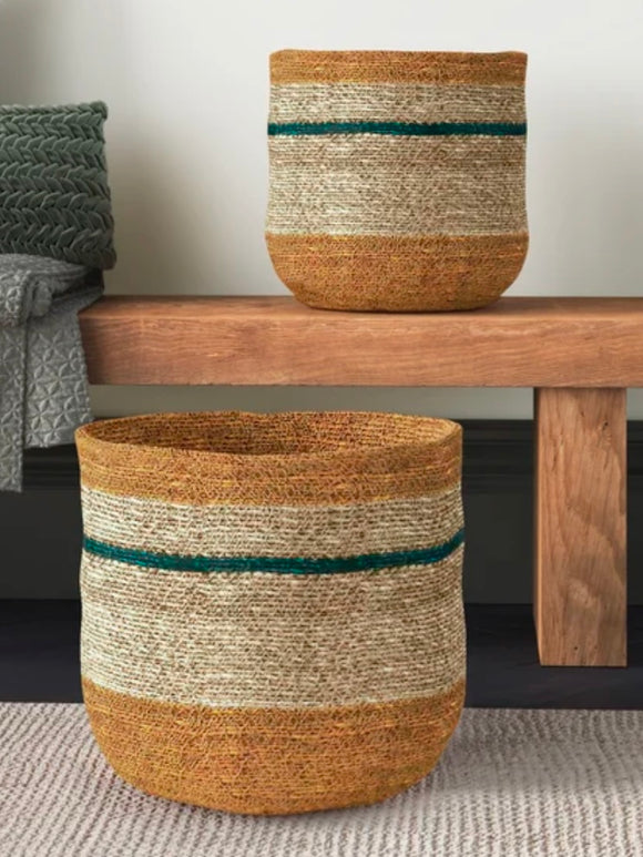Woven Seagrass Striped Basket