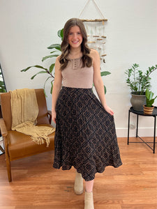 Black Patterned Midi Skirt