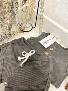 Gray Waffle Onesie and Shorts Baby Set