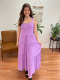 Lavender Smocked Tiered Maxi Dress