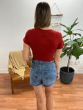 High Rise Fray Hem Denim Jean Shorts