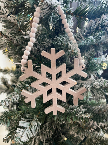 Wooden Snowflake Beaded Ornament