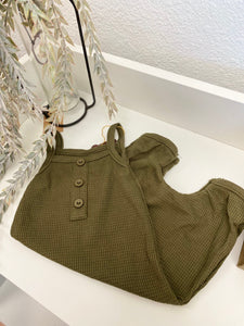Olive Green Waffle Baby Romper