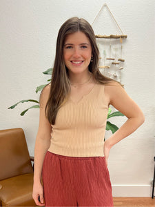 Cream Notch Neckline Knit Tank