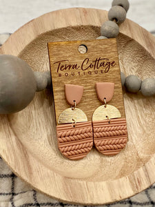Mauve And Gold Knit Clay Earrings