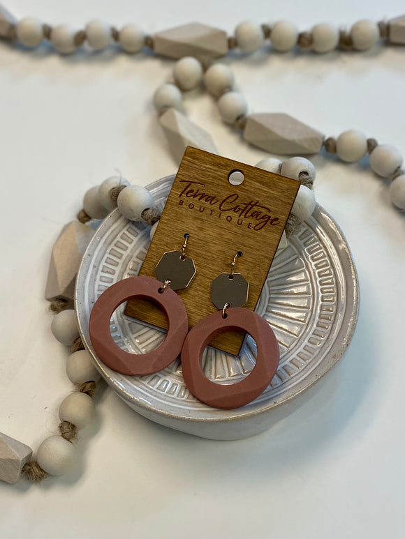 Mauve Wood Ring Earrings