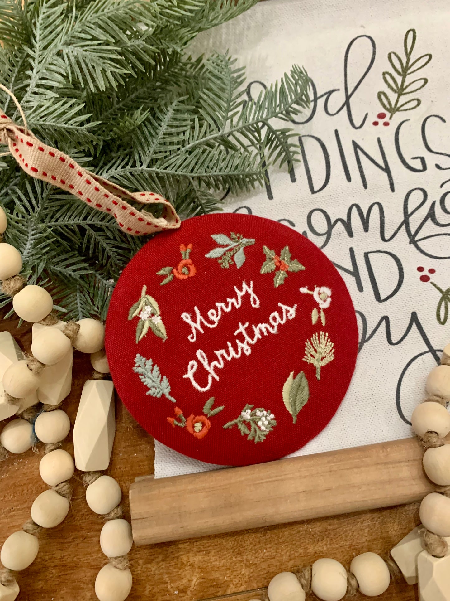 Merry Christmas Embroidered Ornament