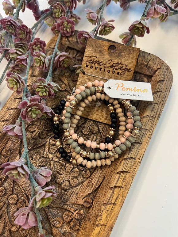 Black & Rose Wood Bracelet Stack