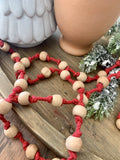 Cranberry Cotton and Wood Garland