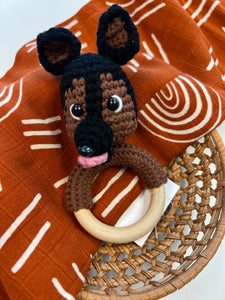 Brown Dog Crochet Baby Rattle