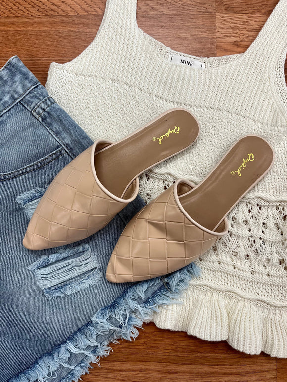Taupe Pointed Toe Mules