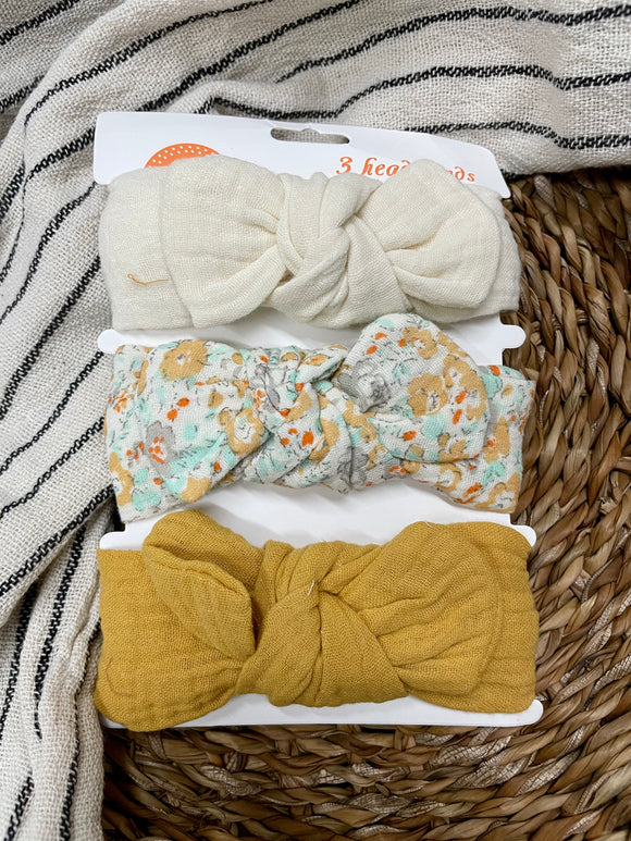 Mustard Floral Bow Set of 3