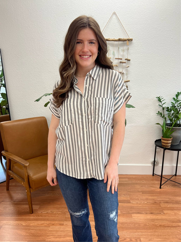 Black Classic Stripe Short Sleeve Top