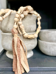 Whimsical Fabric Tassel Wood Bead Garland