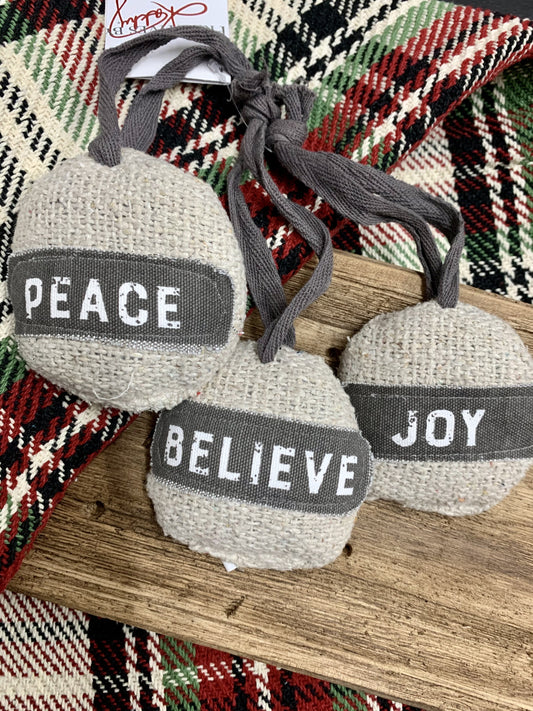 Joy Peace Believe Ornament Set