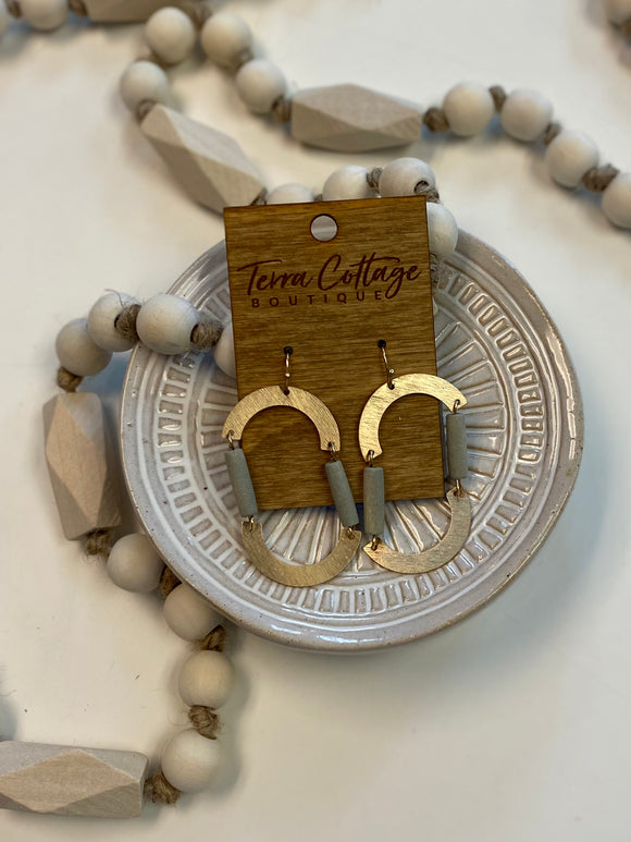 Gray Wood Accent Gold Arch Earrings