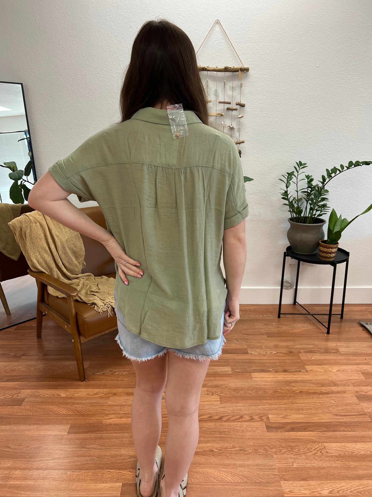 Olive Half Button Up Top