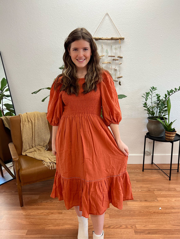 Clay Ruffle Hem Midi Dress