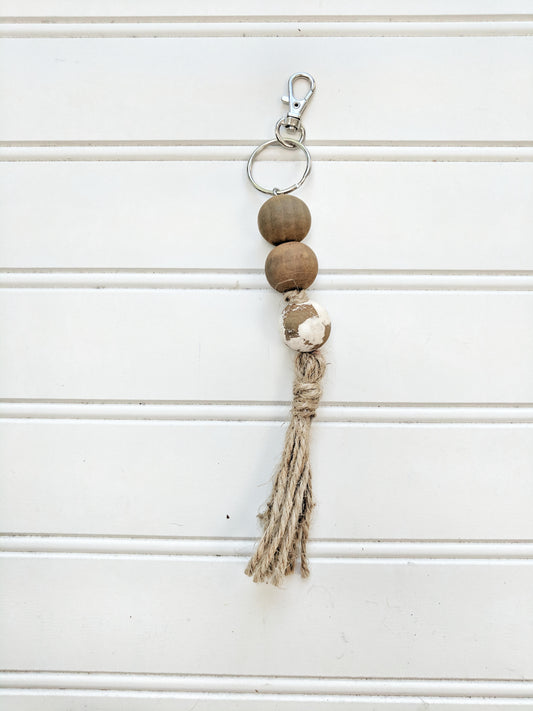 Stained Wood and Chippy White Keychain - Terra Cottage